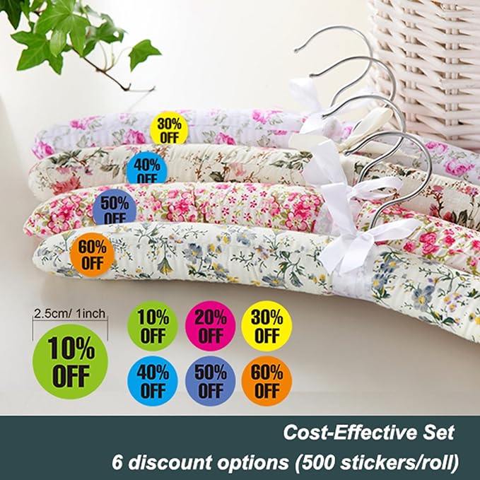 6 Rolls/3000 PCS Discount Stickers, Percent Discount from 10% to 60% Adhesive Percent Off Labels，﻿% Off Tags，1 Inch Round ractical Promotion Labels Sales Tags for Retail Store Supermarkets Shops