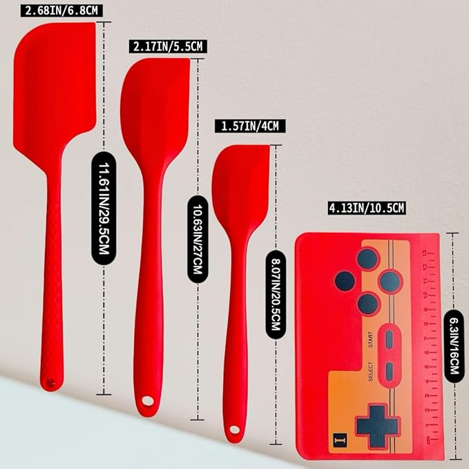 Silicone Spatula Set - 4-Piece Rubber Spatulas Silicone Heat Resistant, Spatula Set for Baking, Non-Stick Kitchen Scraper with Measurement Markings, Heat Resistant & Dishwasher Safe