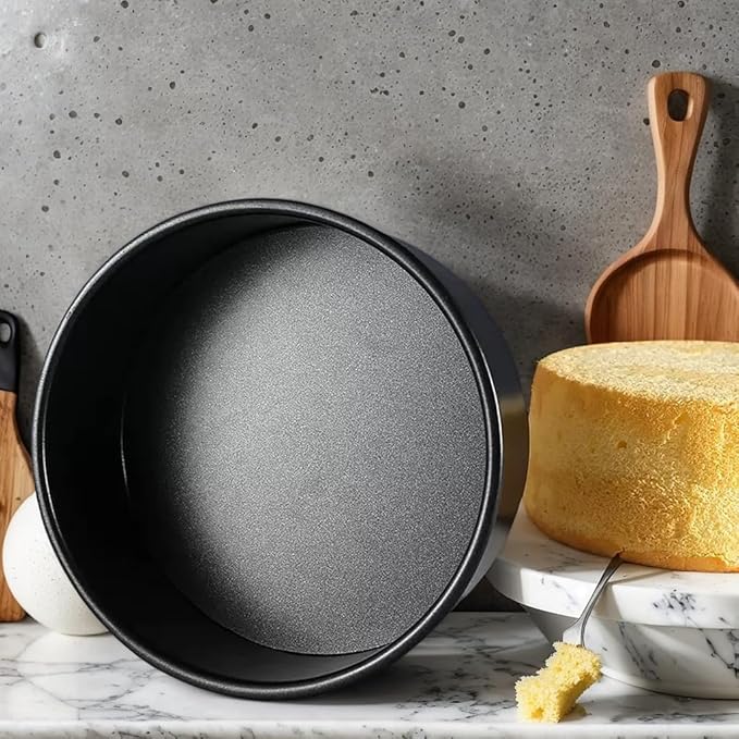 8" Round Nonstick Cake Pan Set, 3 Piece Carbon Steel Solid Bottom Baking Molds, Oven Safe - Contains 50 Sheets of Oil Paper, Essential for Home Baking with Non-Stick Coating (Black)