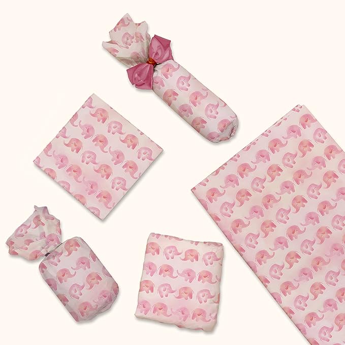 Pink Elephant Printed Tissue Paper for Gift Bags or Boxes and Wrapping - Baby Shower Bulk Decorative Art Tissue Paper for Packaging and Gifting | 24 Sheets 20" x 30"