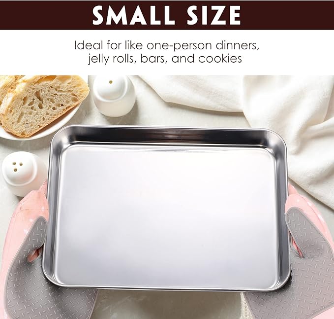 Zopeal 12 Pieces Baking Sheet Pan Cookie Sheet Set for Oven Stainless Steel Trays Nonstick Small Serving Tray Cake Toaster Metal Food Trays, Oven and Dishwasher Safe(10 x 8 x 1 Inch)