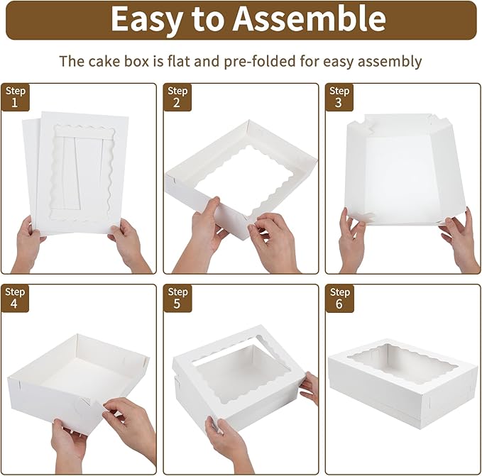 Moretoes 10pcs 14x10x4in Sheet Cake Boxes White Rectangle Bakery Boxes with Window, for Cake Pastry Baking Donuts Cupcake Pie Packaging