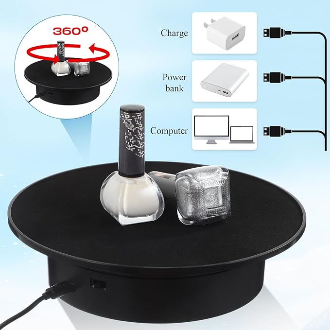 Marsui 2 Pieces Rotating Display Stand 7.87'' 360° Automatic Electric Motorized Turntable for Photography Products Jewelry Cake 3D Model Display Supplies, Battery Operated /USB Power (Suede Surface)