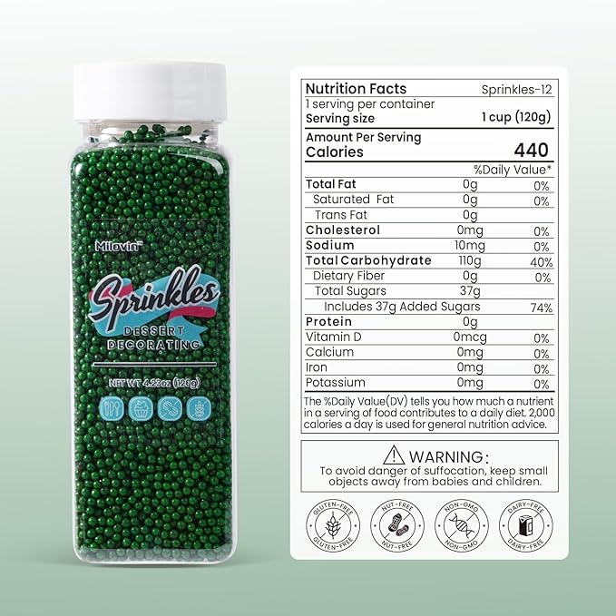 Green Sprinkles for Cupcakes, Green Nonpareils, 2 mm Pearl Sprinkles, Nonpareils Sprinkle for Cake Decorating, Cookies, Ice Cream, Macarons, and Baking(120g/4.23oz)