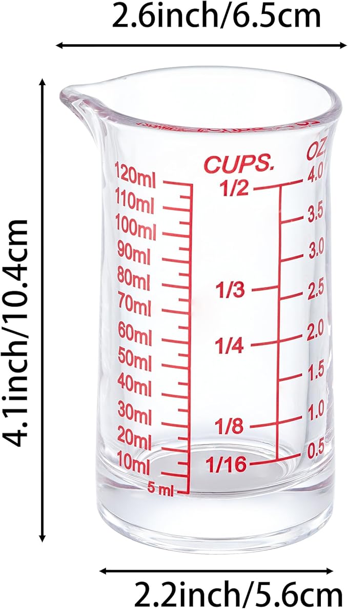 Ackers 4oz Glass Measuring Cup – Shot Glass with Ounce,Ml,Cups Markings for Kitchen & Bar(Red Line)