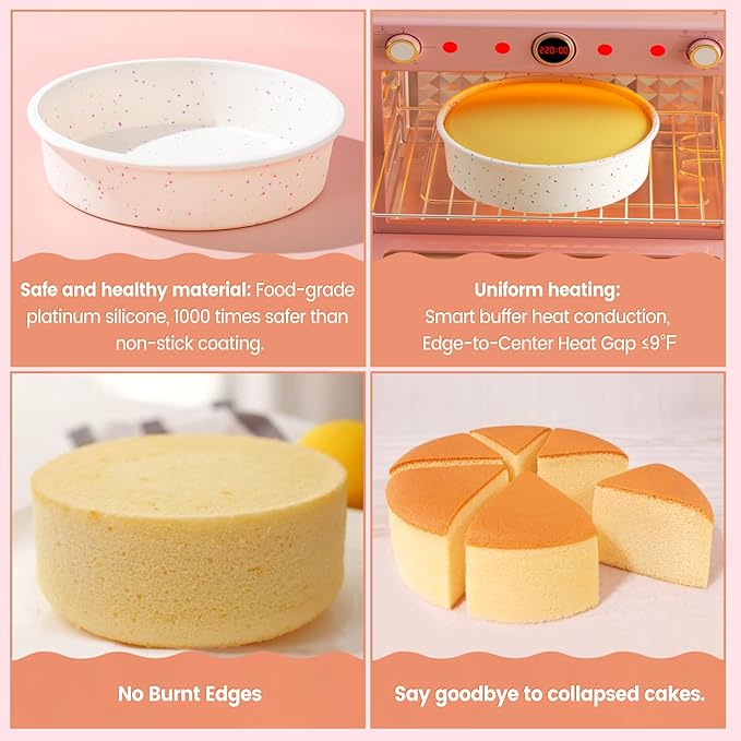 SJ 10 Inch Silicone Round Cake Pan with Metal Reinforced Frame Set of 2, Nonstick Silicone Cake Mold for Baking Suitable for Making Layers, Cheese & Chocolate Cakes