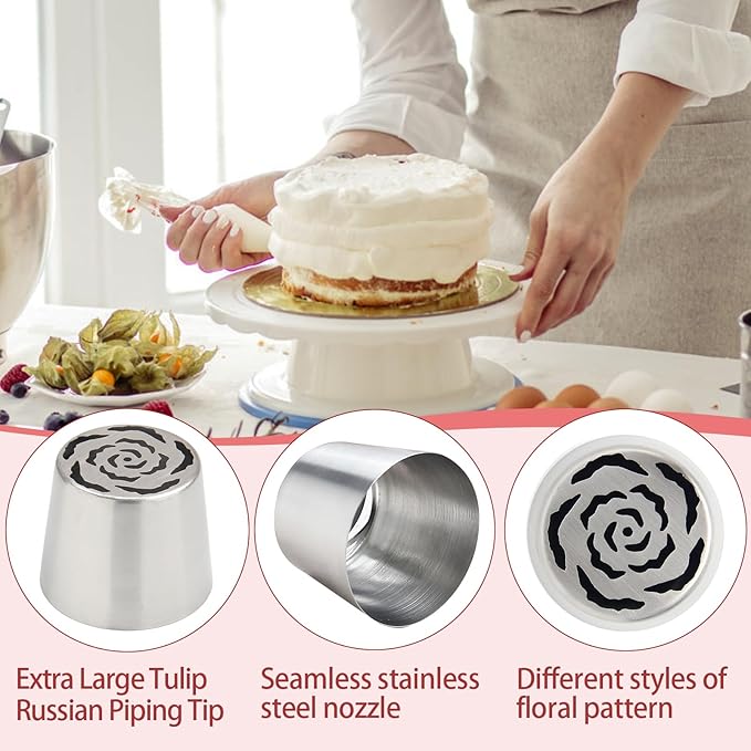 Extra Large Russian Piping Tips for Marshmallows Stainless Steel Flower Frosting Nozzles many styles Cake Decorating Baking tool for Buttercream, Cupcakes Cookies(SL55)