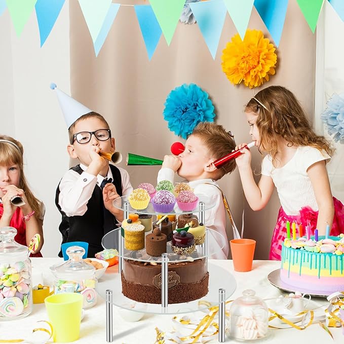 3 Packs Acrylic Cake Stand, Round Food Display Stand Clear Cupcake Holder for Dessert Table Cakes Pastries for Birthday Party Wedding Event