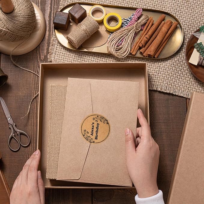150,200Pcs Kraft Custom Sticker Labels Round Customized Labels Wreath Designs Personalized Stickers for Food Jars Gift Essential Oil Bottles Storage Bins(Kraft Paper 6)