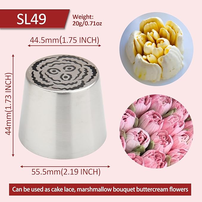 Extra Large Russian Piping Tips for Marshmallows Stainless Steel Flower Frosting Nozzles many styles Cake Decorating Baking tool for Buttercream, Cupcakes Cookies(SL49)