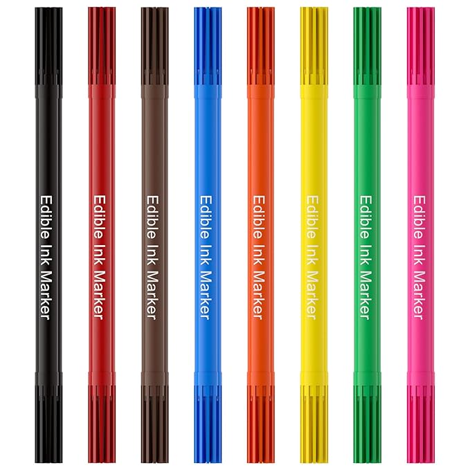 Jewem (Upgrade) Edible Markers for Cookie Decorating, 8Pcs Food Coloring Pens, Double Side Food Grade Pens with Fine & Thick Tip for Decorating Fondant, Cakes, Cookies, Easter Eggs, Frosting, Macaron, Halloween, Christmas