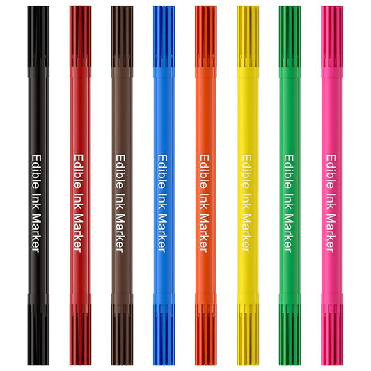 Jewem (Upgrade) Edible Markers for Cookie Decorating, 8Pcs Food Coloring Pens, Double Side Food Grade Pens with Fine & Thick Tip for Decorating Fondant, Cakes, Cookies, Easter Eggs, Frosting, Macaron, Halloween, Christmas