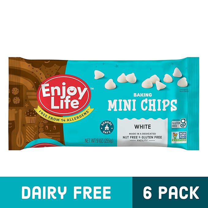 Enjoy Life Baking White Baking Chips, Dairy, Soy, & Nut Free, Non GMO, Gluten Free, Vegan Chocolate Chips, 9 oz (Pack of 6), Bake The Best Brownies, Cakes, Cookies, & Pancakes