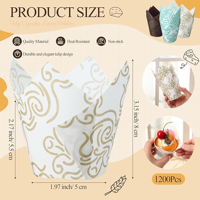 1200 Pcs Tulip Cupcake Liners for Baking Cups, Paper Muffin Liners Holders Greaseproof Tulip Cupcake Wrappers for Party Birthday Wedding Christmas