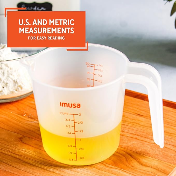 IMUSA Plastic Measuring Cups Set of 3/1,2 & 4 Cup with Easy Pour Spout & Red Indicators, Nesting Liquid and Dry Measuring Cups for Cooking & Baking