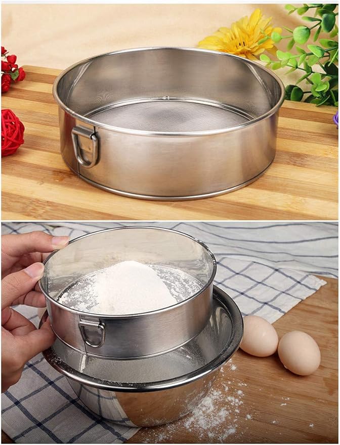 Falytemow Flour Sifter Round Flour Sieve Strainer with 40 Mesh Premium Rustproof Stainless Steel Fine Mesh for Baking 7.87 inch x 1.97 inch