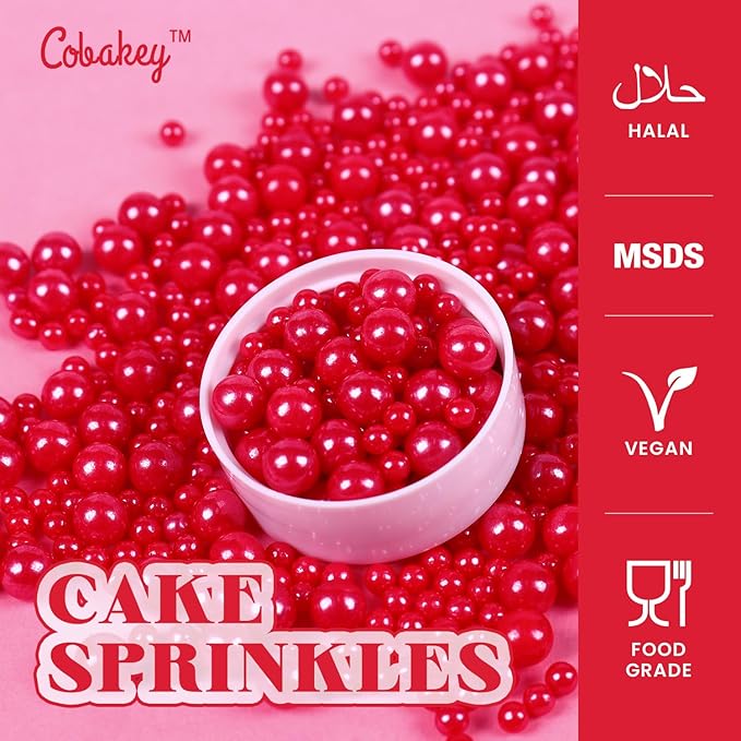 Christmas Red Sprinkles for Cake Decorations 3.52 ounce Edible Pearl Sprinkles for Cupcake Toppers Wedding Party Patriotic Valentines Halloween Christmas Holiday Supplies