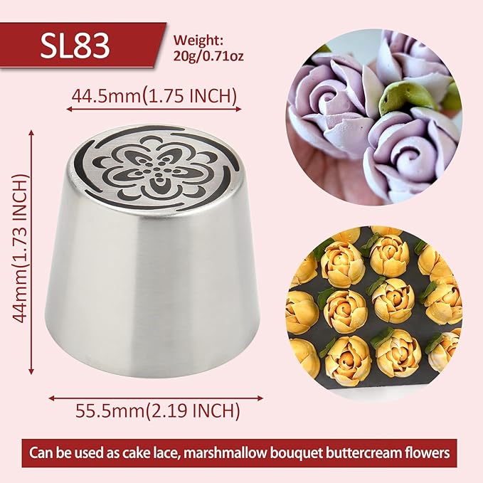Extra Large Russian Piping Tips for Marshmallows Stainless Steel Flower Frosting Nozzles many styles Cake Decorating Baking tool for Buttercream, Cupcakes Cookies(SL83)
