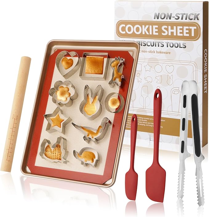 Cookie Cutters Set, 16-Piece Nonstick Baking Pans Set, Complete Cake Baking Set with Baking Pan Baking Mat Rolling Pin Spatula Clamp (Animals)