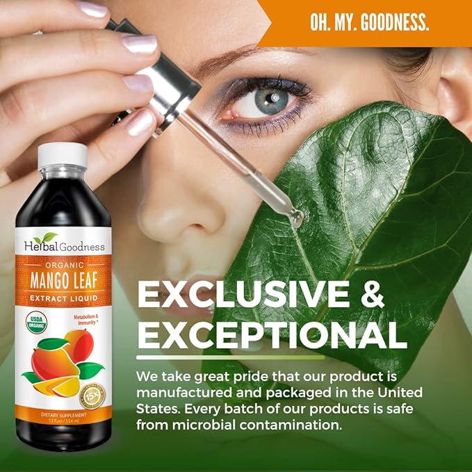 Mango Leaf Extract Liquid Organic - African Mango - Gut, Immunity, Digestive Support, General Wellness - Natural Supplements -12oz btl - Herbal Goodness