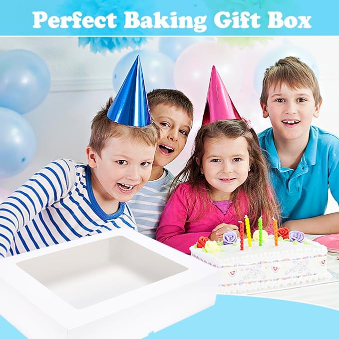 6 Pack 19x14x4 Inch Auto-Popup Large Rectangle Cake Boxes with Thick Cake Boards, Half Sheet Bakery Boxes for Pastry Baking,Cupcake,Muffins & Pie
