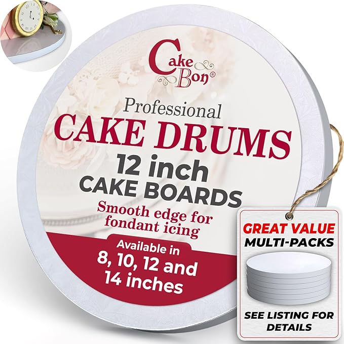 Cakebon Cake Boards - Sturdy 1/2 Thick Drums - 12 Inch Professional Smooth Straight Edges White 3-Pack