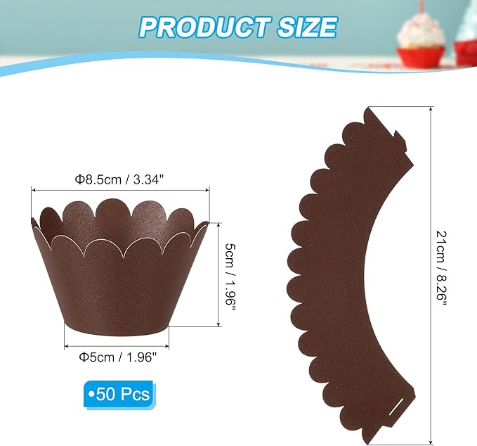 PATIKIL Cupcake Wrappers Paper, 50 Pack Baking Cups Standard Wave Decoration for Anniversary Birthday Weddings and Parties, Brown