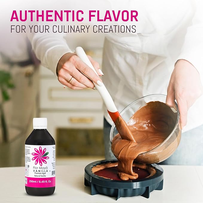 Flor Maya Premium Aged Natural Vanilla Extract - Extract from Prime Vanilla Beans - Handcrafted - Gourmet Baking & Cooking - Gluten-Free, No Coumarin, 8.45 Fl Oz (250 ml)