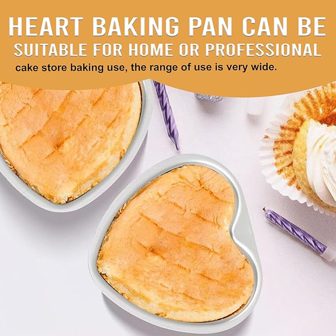 Heart cake pan Set, 1 Piece of Heart Cake Pan with 60 Pcs Parchment Papers, 8 Inch Aluminum Heavy Duty Layer Cake Mold, Non-Stick Baking Tin for Wedding Birthday Valentine's Day