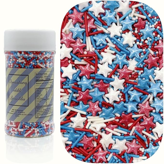 Dynastang Patriotic Stars & Pearls & Jimmy Sprinkles Edible Stars Cake Decorating Stars Cake Decorations Cupcake Toppers Cookie Decorating Perfect for Cakes, Cupcakes, Desserts Toppings 3OZ