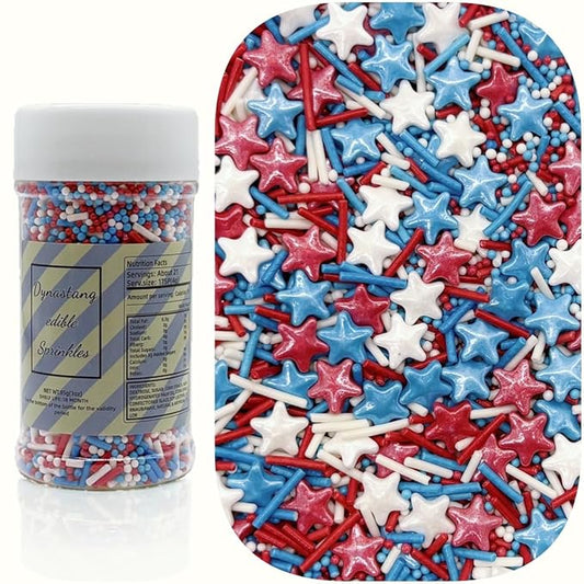 Dynastang Patriotic Stars & Pearls & Jimmy Sprinkles Edible Stars Cake Decorating Stars Cake Decorations Cupcake Toppers Cookie Decorating Perfect for Cakes, Cupcakes, Desserts Toppings 3OZ