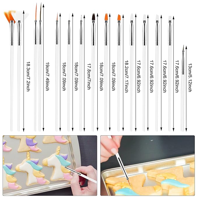 15pcs Cake Painting Brushes, Cake Decorating Brushes Kit, Food Paint Brush Tools, Fondant Sugar Cookie Painting Brushes Supplies for Cake Decoration (White)