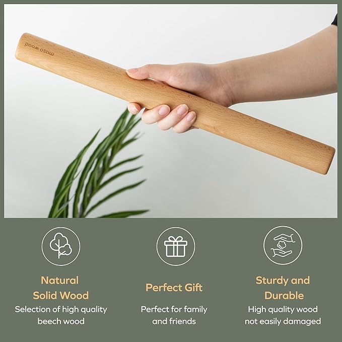 Muso Wood Rolling Pin for Baking Wooden Pizza Dough Roller(Dowel 15.75-Inch-by-1.38-Inch)