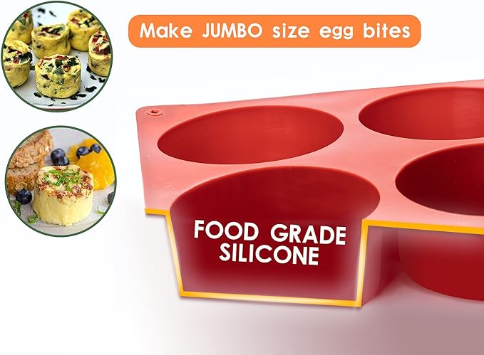 Silicone Egg Molds Frittata Pan, 3 Inch Deep Starbuc Egg Bites Molds Dash Silicone Cups Sous Vide Mold Round Rolls Tray for Breakfast Sandwiches Omelets Dinner Rolls Baking