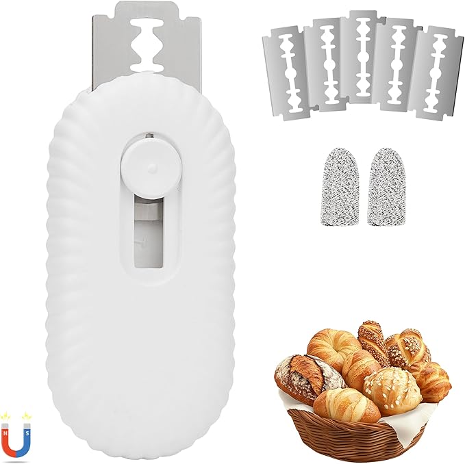 UFO Non-Slip Bread Lame - Professional Dough Scoring Tool with 5 Razor Blades,Sourdough Scorer Kit for Artisan Bread Baking,Including User Manual (Ripple White)