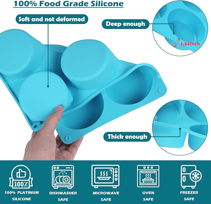 2Pcs Silicone Egg Molds Non-Stick 3.15 Inch Round Muffin Top Baking Pans, Round Silicone Molds for Egg Bites, English Muffin, Breakfast Sandwiches, Pies, Pancakes