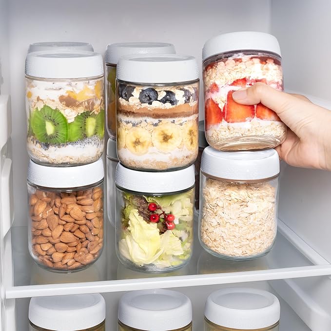 6-Pack Glass Storage Containers with Lids, Overnight Oats Containers with Lids, Wide Mouth Mason Jars 16oz, Glass Jar with Airtight Lid for Yogurt, Chia, Spice, Snack, Oats, Food Storage