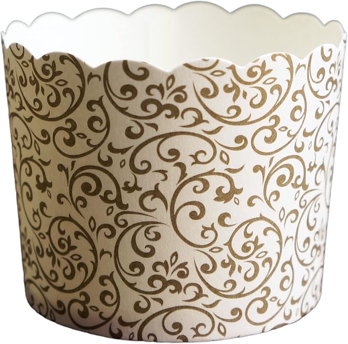 50-Pack Paper Baking Cups, Greaseproof Disposable Cupcake Muffin Liners (Large, Gold Scroll)