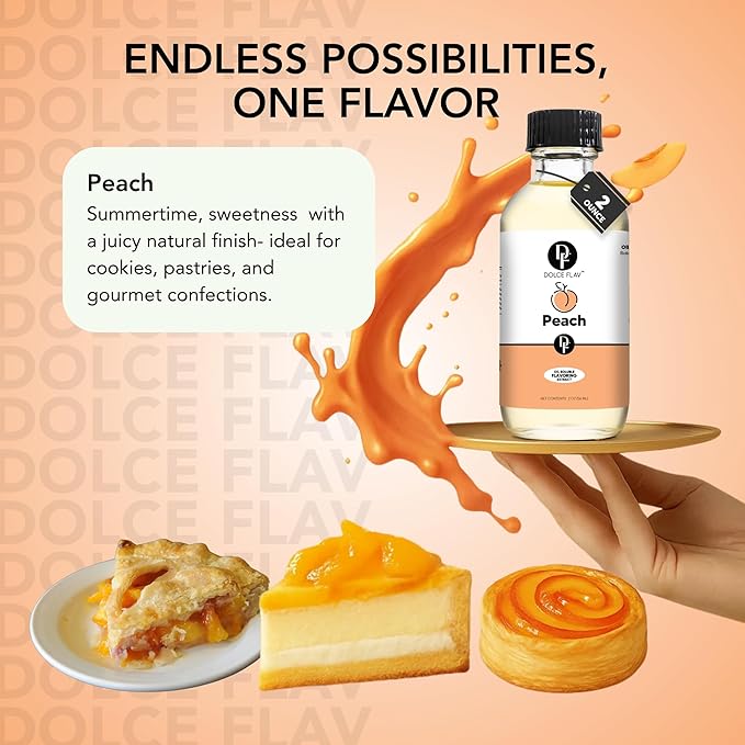 Dolce Flav Peach Extract – 1 Gallon Oil-Soluble Kosher, Sugar-Free, Concentrated Juicy Peach Flavoring for Baking, Chocolates & Desserts