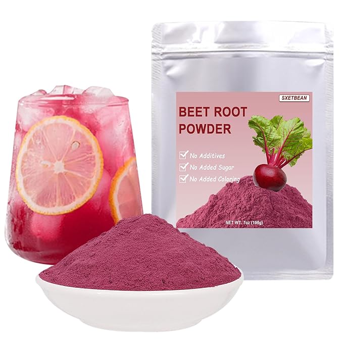 SXETBEAN Beet Root Powder, 7oz/198g Beetroot Powder, No Additives, Pure Red Powdered Beet Roots for Smoothies, Baking, Juices, Pasta, Porridge