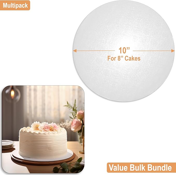 BOARDS+ 1/4" Cake Drum 10 Inch (20 Pack) | 0.25" Thick Rounds | Sturdy, Seamless & Greaseproof Cake Circles For Presenting Heavy Cakes