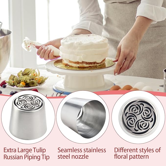 Extra Large Russian Piping Tips for Marshmallows Stainless Steel Flower Frosting Nozzles many styles Cake Decorating Baking tool for Buttercream, Cupcakes Cookies(SL68)