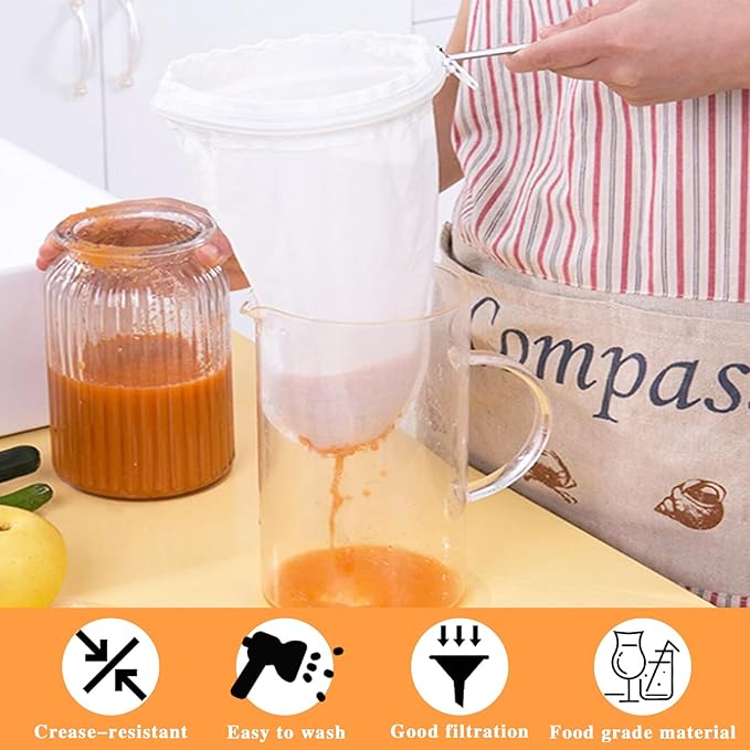 Ultra Fine Mesh Strainer with Stainless Steel Handle, Reusable Food Grade Juice Strainer, Cheesecloth Strainer with Zipper for Nut Milk, Coffee, Butter, Juices and Cheese (Medium)