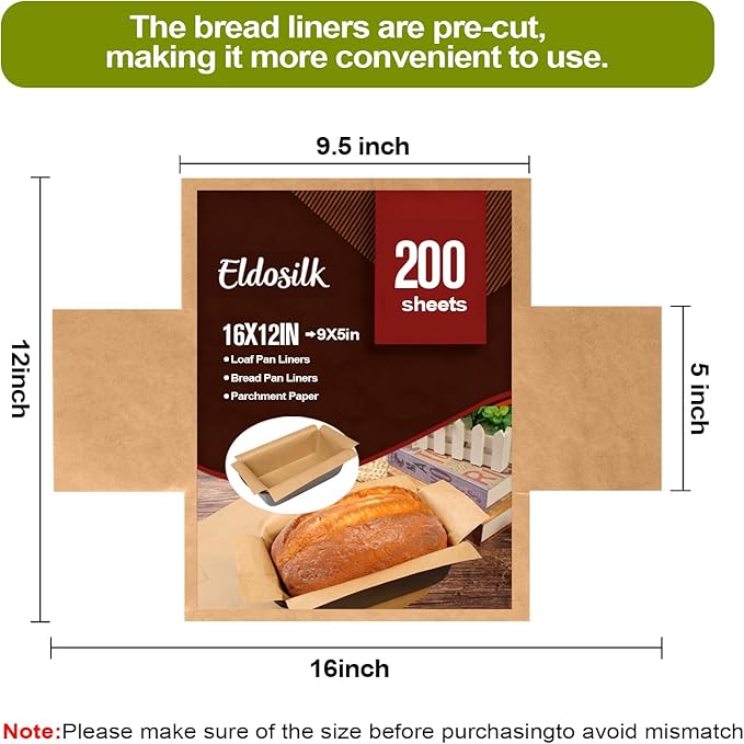200 Pcs Unbleached Parchment Paper Loaf Pan Liner - Precut 9''x5'' Non-Stick, Fits 8.5''x4.5''/10''x5'' Loaf Pans, Heat-Resistant 430°F BPA-Free Food-Safe for Bread Baking (No Trimming)
