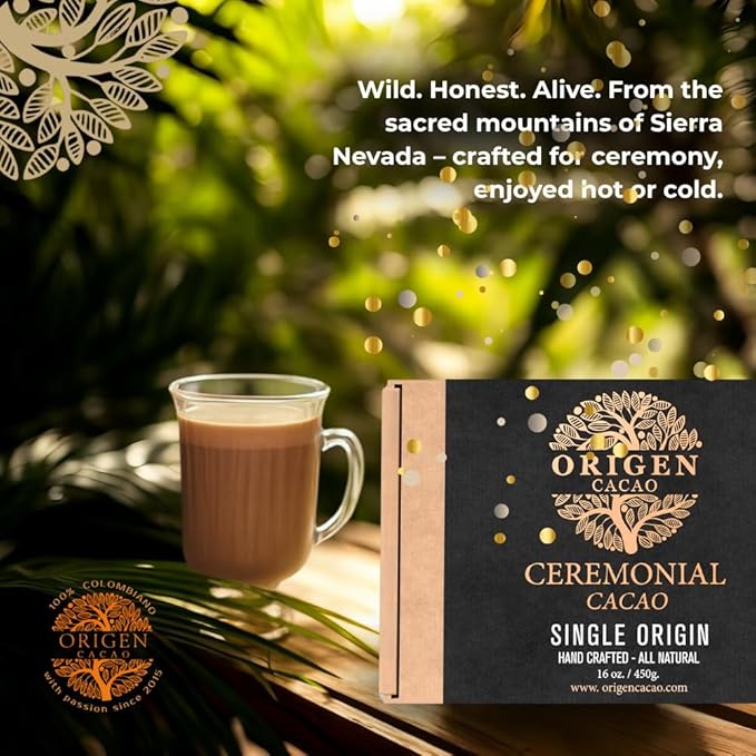 Origen Ceremonial Cacao – 100% Natural Ceremonial Grade Cacao – Unsweetened & Anti Oxidant Pure SuperFood – Indigenous Criollo from the Arhuaco Tribe – Vegan, Gluten-free – 16 oz, Grated