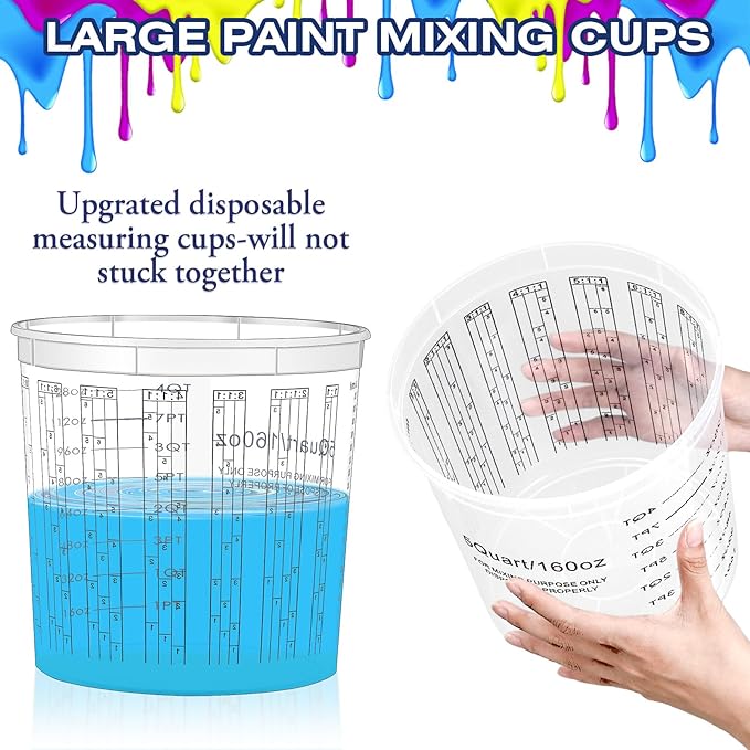 Mifoci 30 Pcs 160 oz Graduated Paint Mixing Cups 5 Quart Disposable Clear Paint Mixing Bucket Plastic Epoxy Measuring Cups with Mixing Ratios on Side of Cup for Paint, Resin, Epoxy, Art