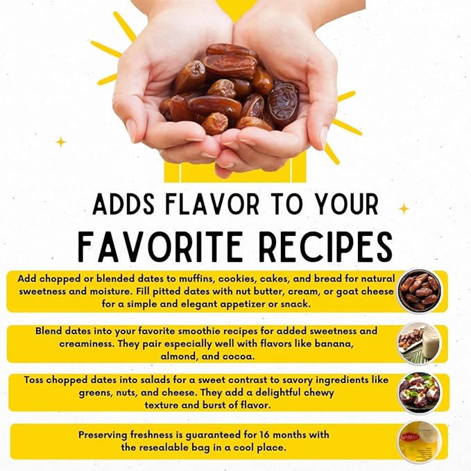Sunbest Natural Organic Sun-Dried Deglet Noor Dates – 4 lb Bulk Bag (64 oz) – Organic Pitted Dates – Naturally Sweet & Chewy – Non-GMO, Vegan, Kosher, No Sugar Added – Ideal for Snacking & Recipes