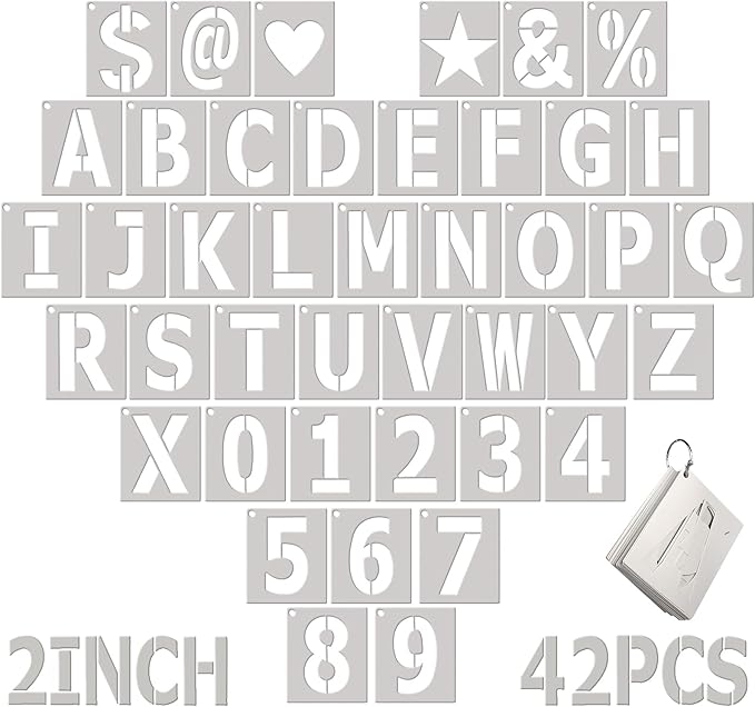 2 Inch Letter Stencils and Numbers: 42 PCS Precise Alphabet & Number Stencils for DIY Ornaments Cards Wood Burning Rock Painting & Craft Projects Stocking Stuffer Christmas Gifts