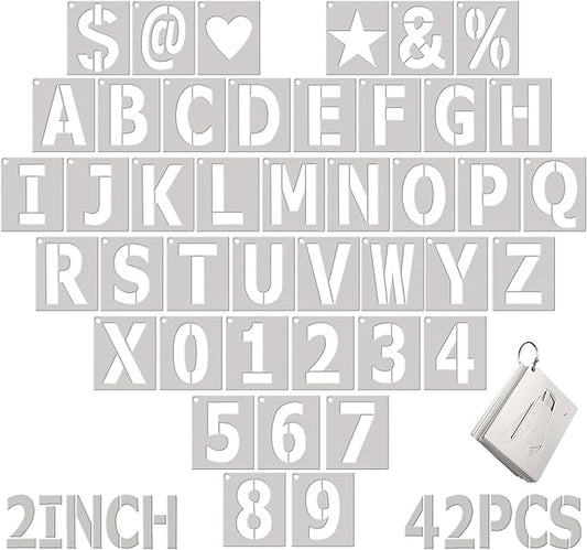 2 Inch Letter Stencils and Numbers: 42 PCS Precise Alphabet & Number Stencils for DIY Ornaments Cards Wood Burning Rock Painting & Craft Projects Stocking Stuffer Christmas Gifts