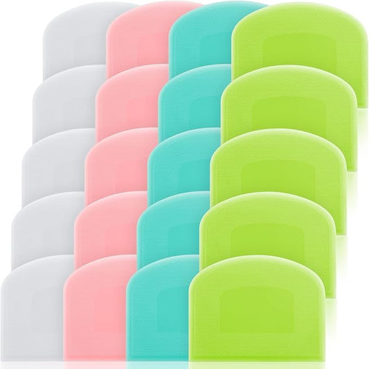 Thyle 20 Pcs Plastic Dough Scraper Set Bowl Multipurpose Dough Cutter Flexible Scraper Spatula for Kitchen Baking Tool Cake Bread Pizza Food Pastry Icing Fondant, White, Pink, Green and Blue
